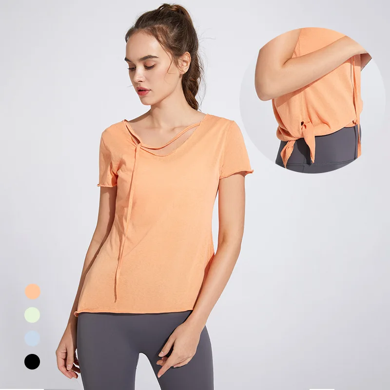 

Summer Loose Yoga Top Women Short Sleeve Gym Tops Quick Dry Sports Shirt Fitness Woman Running Athletic Sports Wear
