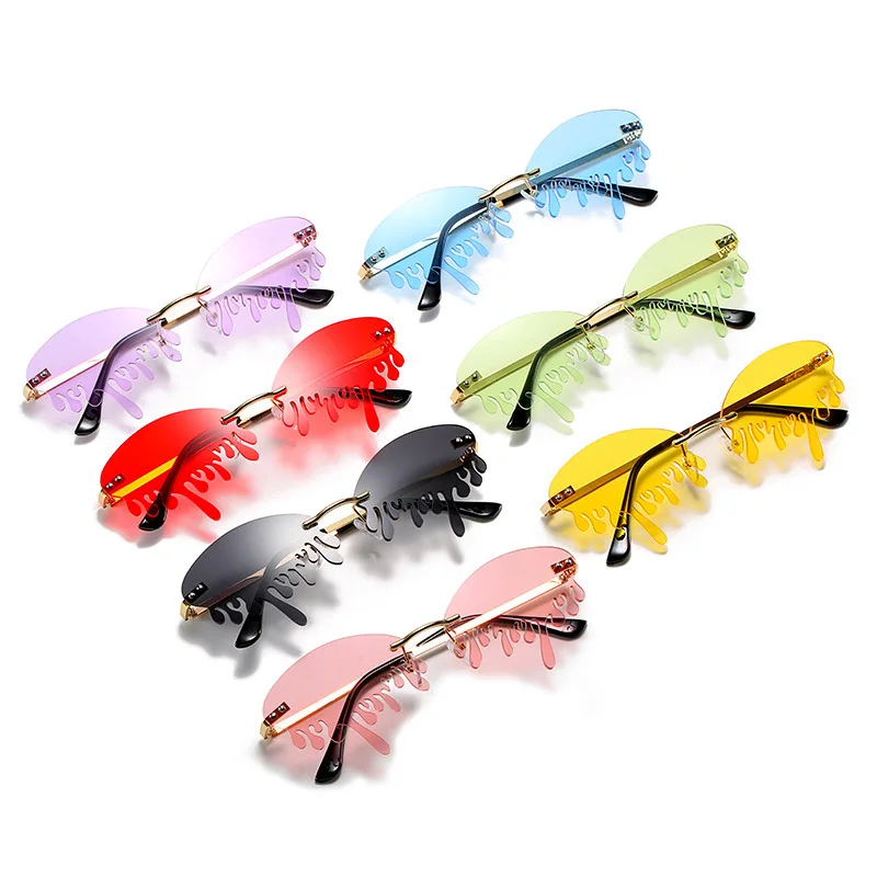 

2020 Hot Sell Shades Light Colorful Dripping Sunglasses Trendy Sunglasses Rimless Tear Shape Women Fashion Sunglasses Unisex PC, Black/red/purple/pink/blue/green/yellow