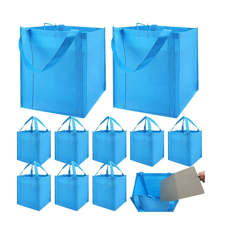 

Qetesh Non Woven Tote Bag 10 Pack Reusable Reinforced Shopping Bag Heavy Duty Large Thick Plastic Bottom Can Hold 40 Lbs, As picture