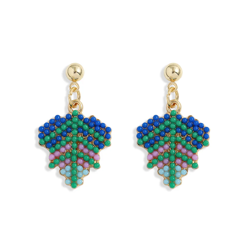 

Wholesale 2021 Fashion Retro Inlaid Rice Beads Leaf Earrings Multi-Layer Splicing Bohemian Holiday Earrings, Like picture