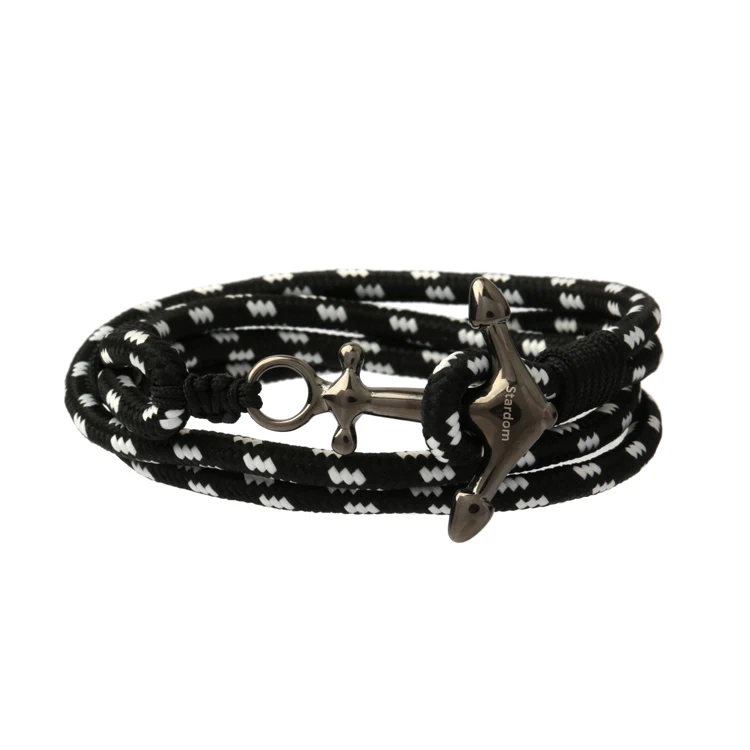 
Men Jewelry black Rope Chain Hip Hop Anchor Bracelet Bangle 
