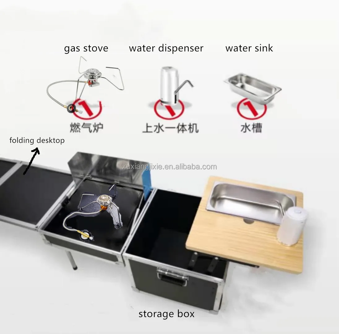 

Outdoor kitchen storage box camping table mobile kitchen camping, Black