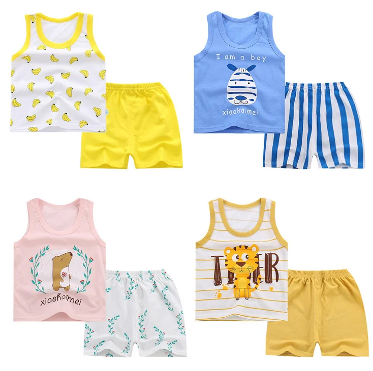 

2020 New style pure cotton cartoon Children's vest set 2 pieces baby set clothes