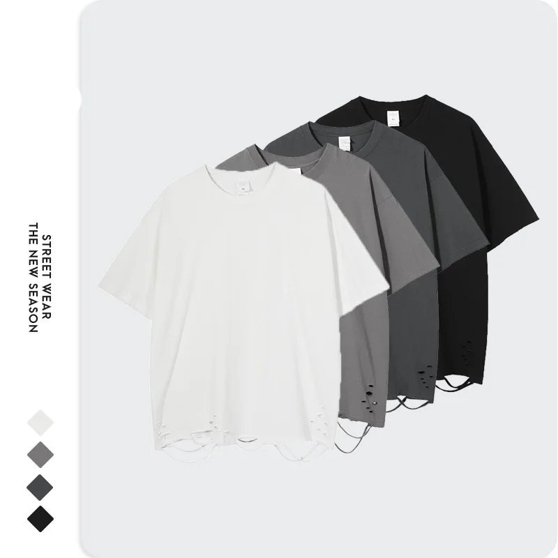 

Wholesale Cheap Bulk Plain Men Ripped Shirt Loose Custom T Shirts 100% Cotton