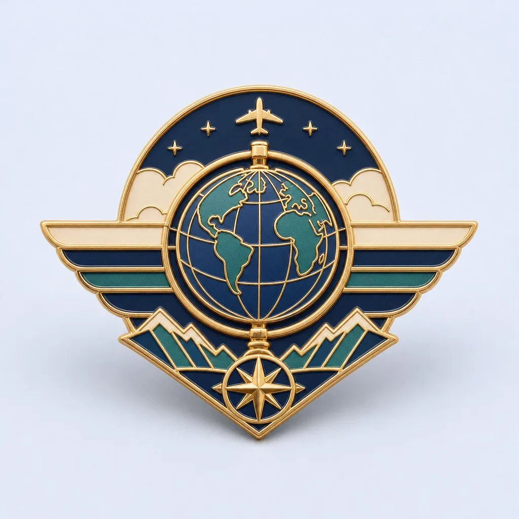 Aviation Compass Wings Globe Enamel Pin