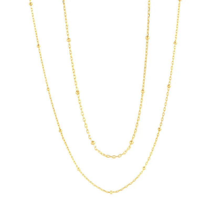 

BS060 925 Sterling Silver Double Bead Necklace Chain Gold Plated Beaded Choker 2 Layered Clavicle Necklace Set Jewelry, 18k gold platinum