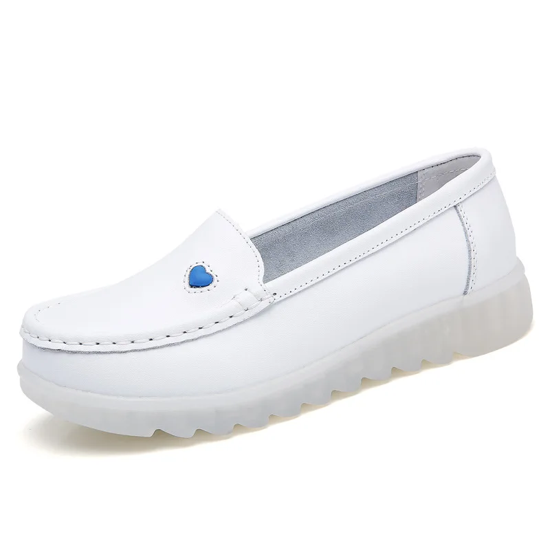 

2021 Fashion Wholesale Non-Slip Women Comfortable Air Cushion Mom Wedge Heels Leather Hospital White Nurse Shoes
