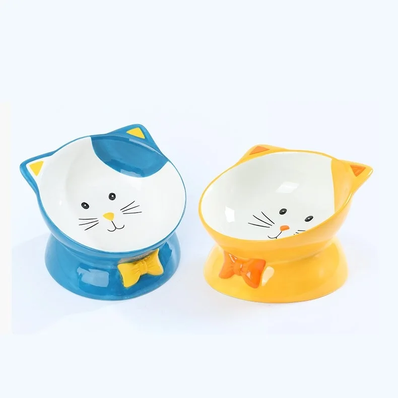 

Anti Vomiting Cat Bowl Tilted Elevated Cat Food Bowls Ceramic Pet Food Bowl for Flat Faced Cats