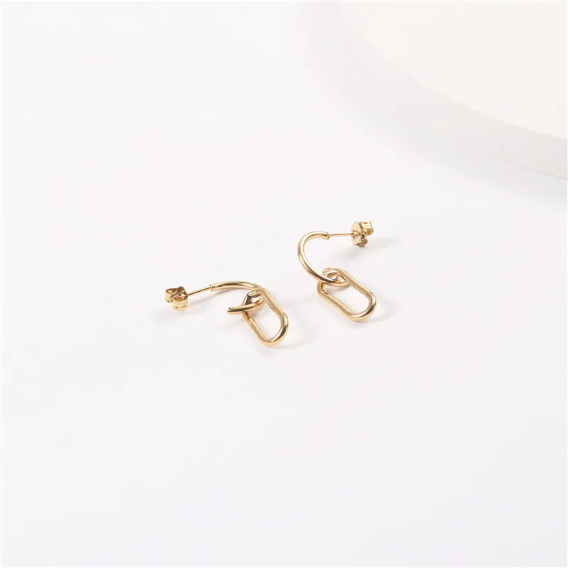 

Earrings Stainless steel jewelry 18K gold Two-stage Paperclip Elegant French Gift Party