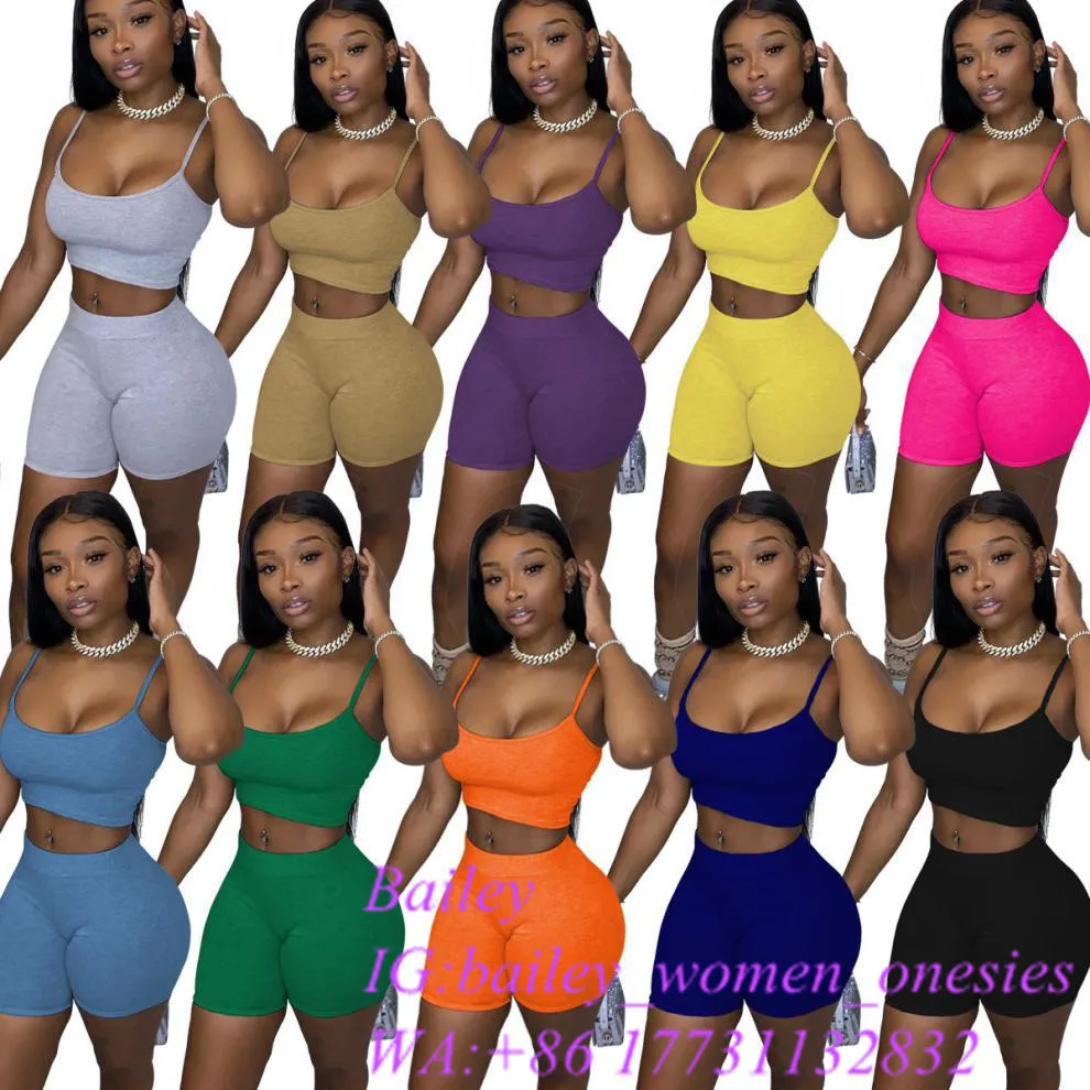 

Hot selling 2020 solid crop top custom and ladies biker shorts two piece shorts set woman, Customer demanded