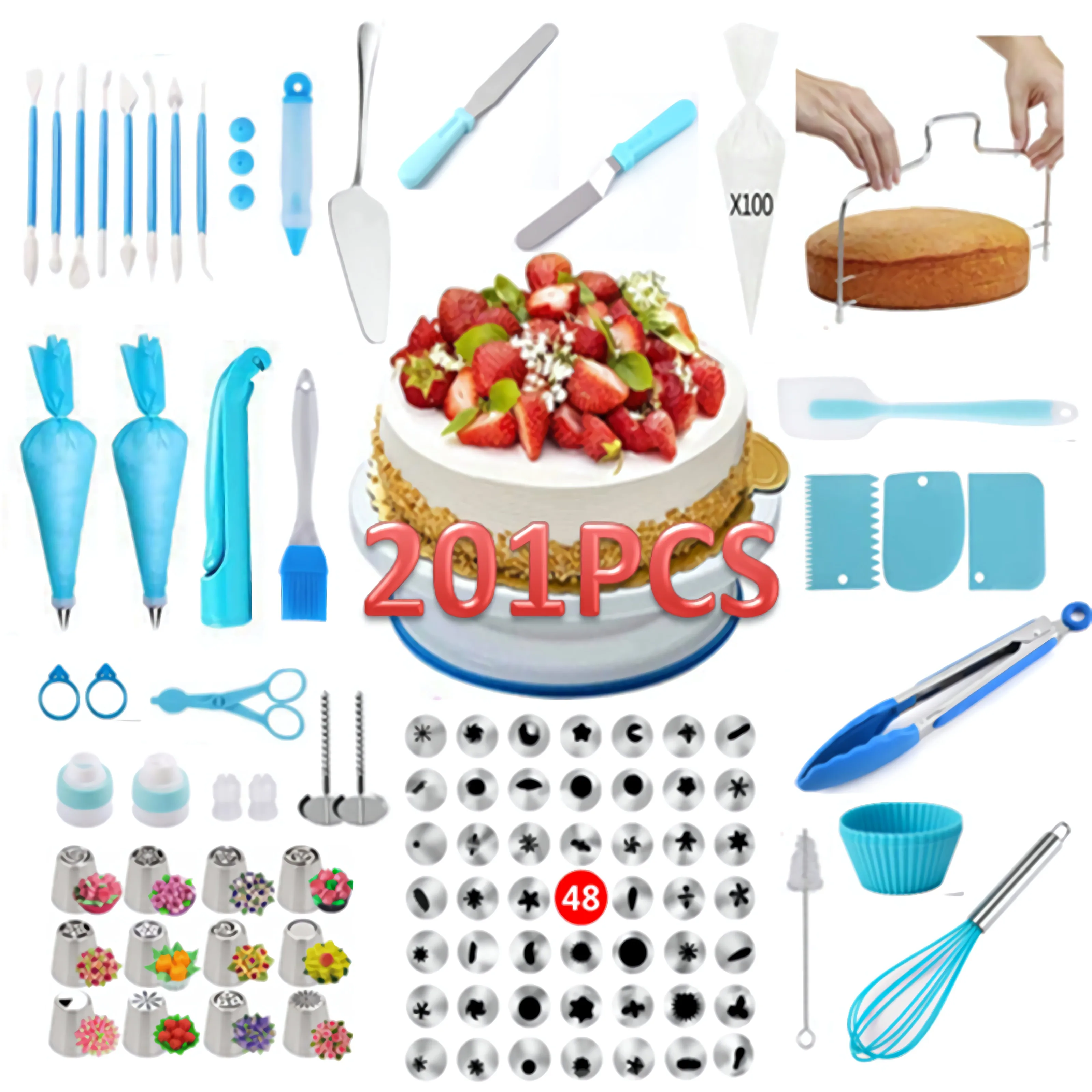 
201 PCS/Set Multifunction Cake Turntable Set Cake Decorating Tools Kit Pastry Nozzle Fondant Tool Kitchen Dessert Baking Supplie 