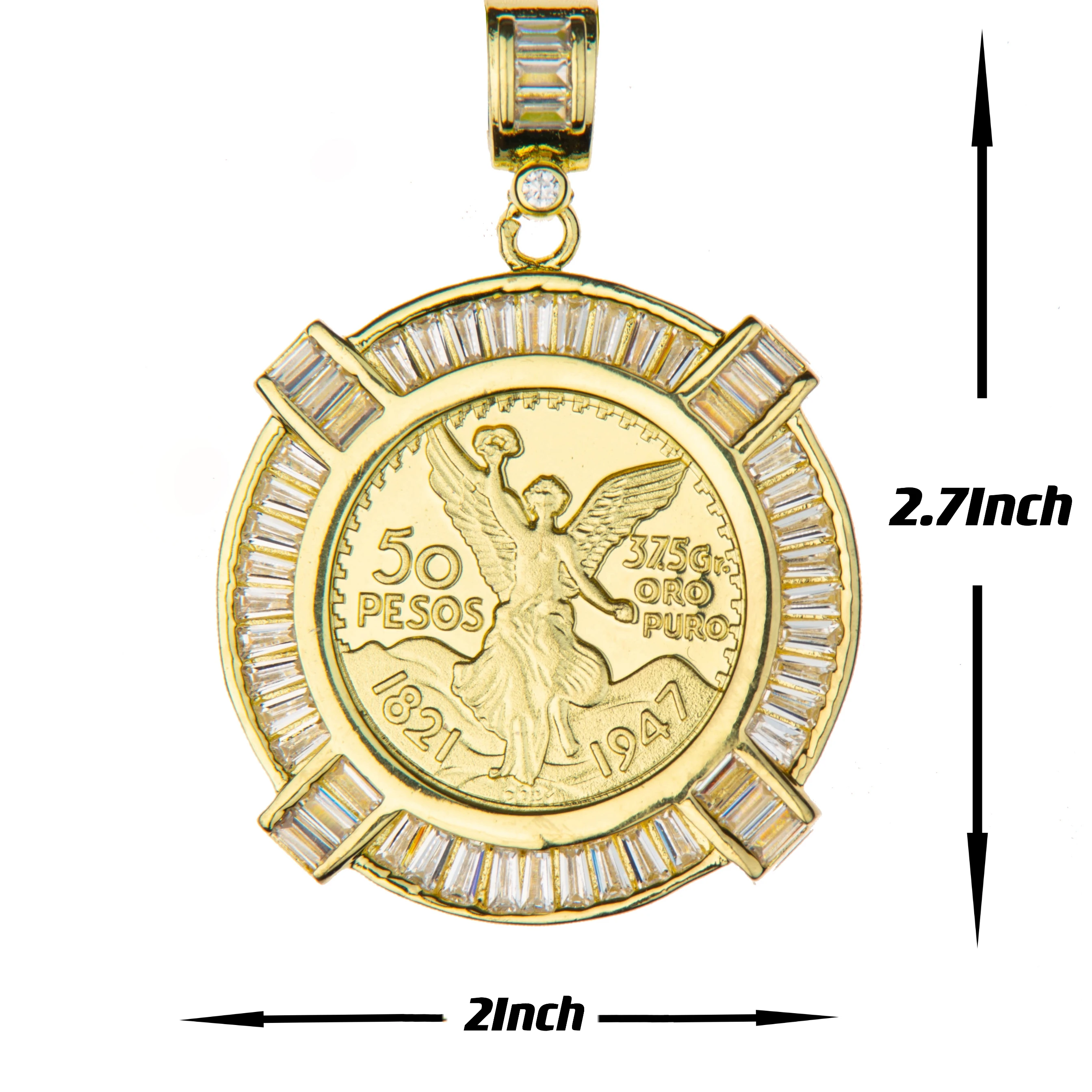 

2021 New Design Mexican Jewelry Necklace 14k Accessories Brass 50 Peso Souvenir Coin Pendant Mexico 50 peso, 14k gold