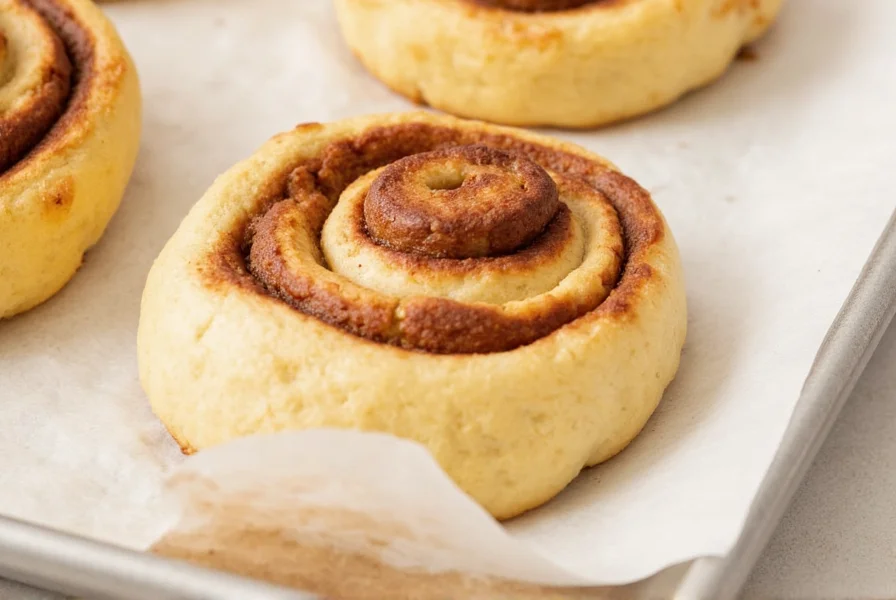 Step-by-step photos showing cinnamon roll dough at different stages: mixing, kneading, first rise, rolling out, and cutting