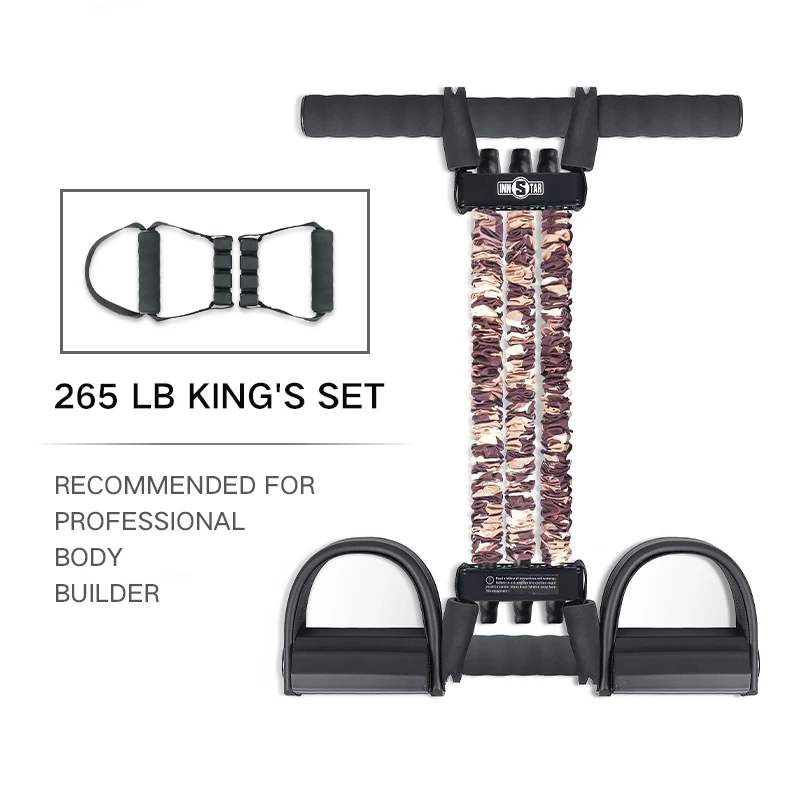 

265 lb Natural Latex Tension Rope Fitness Equipment Pedal f for Abdomen/Waist/Arm/Leg Stretching Slimming Training, Camo pink /camo red/camo blue/camo green/ camo brown