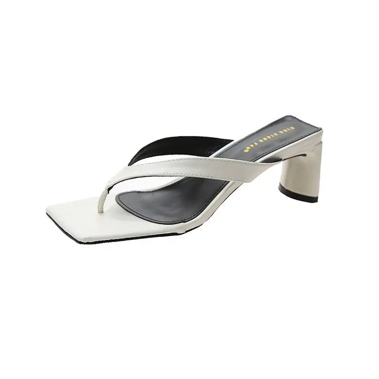 

New style square toe women's flip flops ladies sexy middle thick heel pumps shoes open toe women's slides slippers, 3 colors