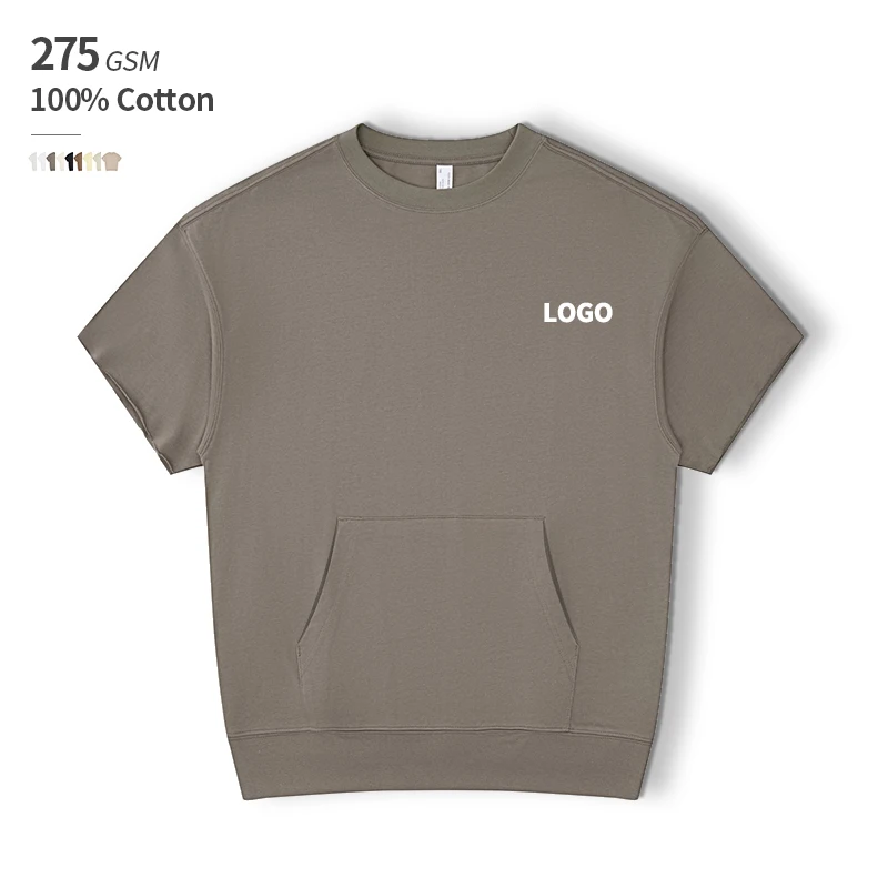 275 GSM 100% Cotton Ribbed Hem Cut Sleeve OEM Custom Logo Print on Demand T Shirt Man With Pocket