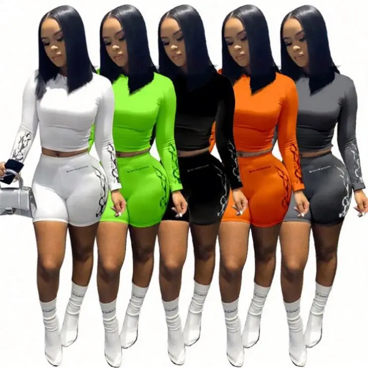 

2020 Fall Clothing Long Sleeve Fashion Jogger Women 2 Piece Short Tracksuit Set