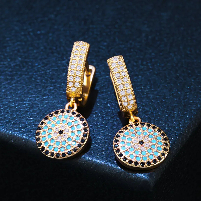 

Fashion Full CZ Zirconia Evil Eyes Dangle Earrings Colorful Micro Paved CZ Zirconia Devil Eyes Drop Earrings For Women