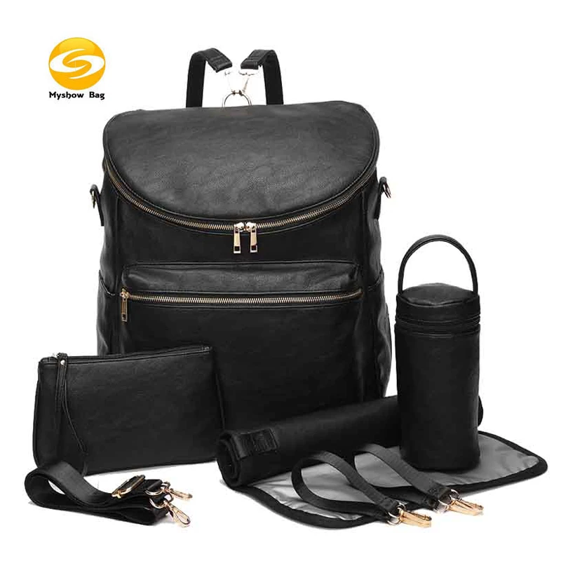

Faux leather baby diaper bag backpack high quality waterproof single shoulder nappy bag with changing mat and stroller straps, Black, brown, is available, customized colors