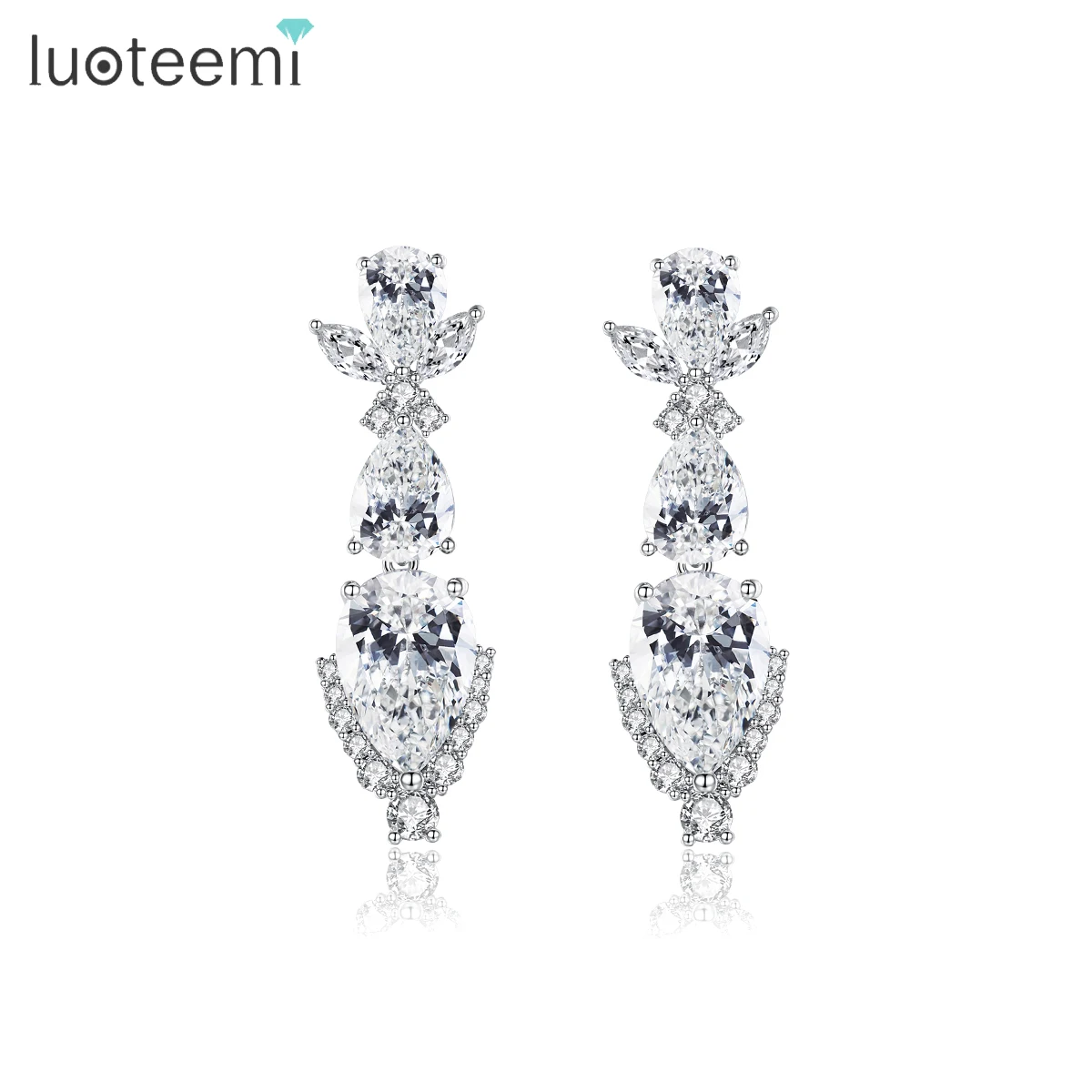 

LUOTEEMI New Fashion Cubic Zirconia Crystal Married Bling Out Teardrop Woman Jwellary Earring