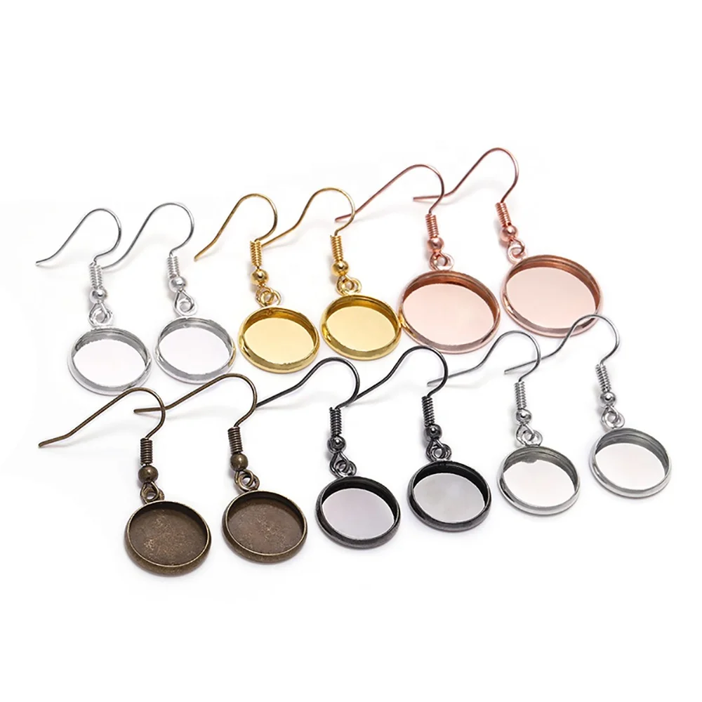 

10pcs 10-25mm Tray Bezel Cabochon Earring Hook Blank Setting Round Pendant Ear Base Stainless Findings For Glass Jewelry Making, As picture