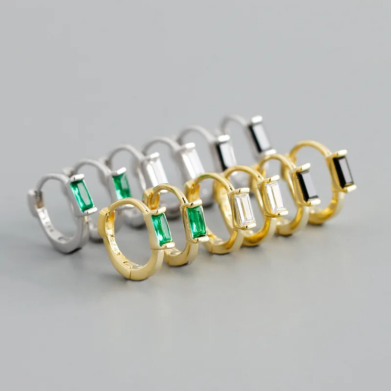 

Top quality 925 sterling silver 18k gold plated multicolor square zircon fashion huggie earrings women