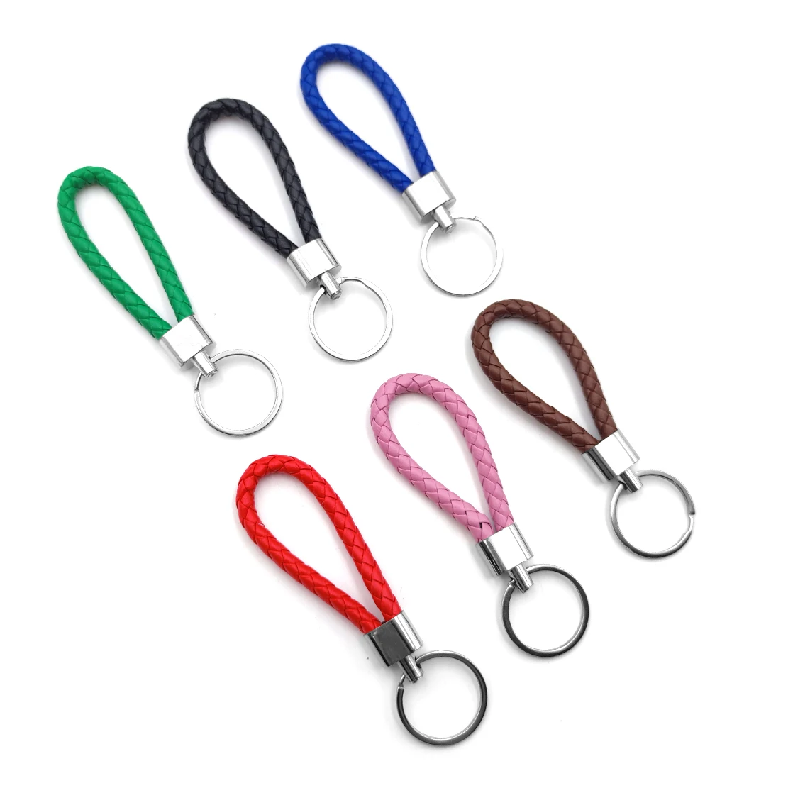 

Various Color PU Leather Braided Woven Keychain Rope Rings With Key Ring