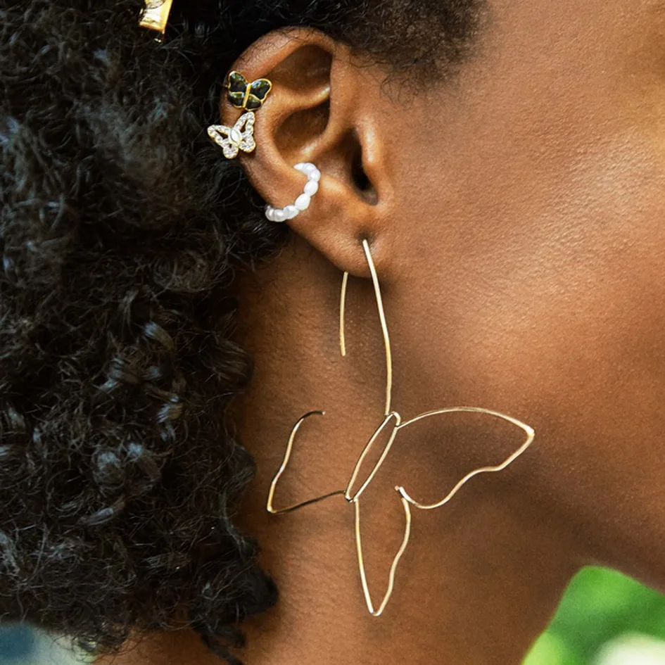 

Super hot copper wire hollow butterfly shape big hollow earrings for women