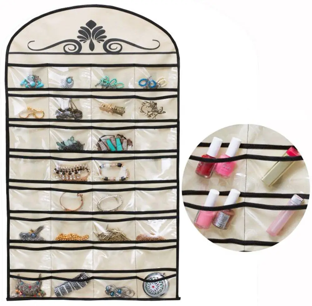 

Hanging Cometic Bag Jewelry Hanging Organizer Holder 32 Pockets 18 Hook and Loops