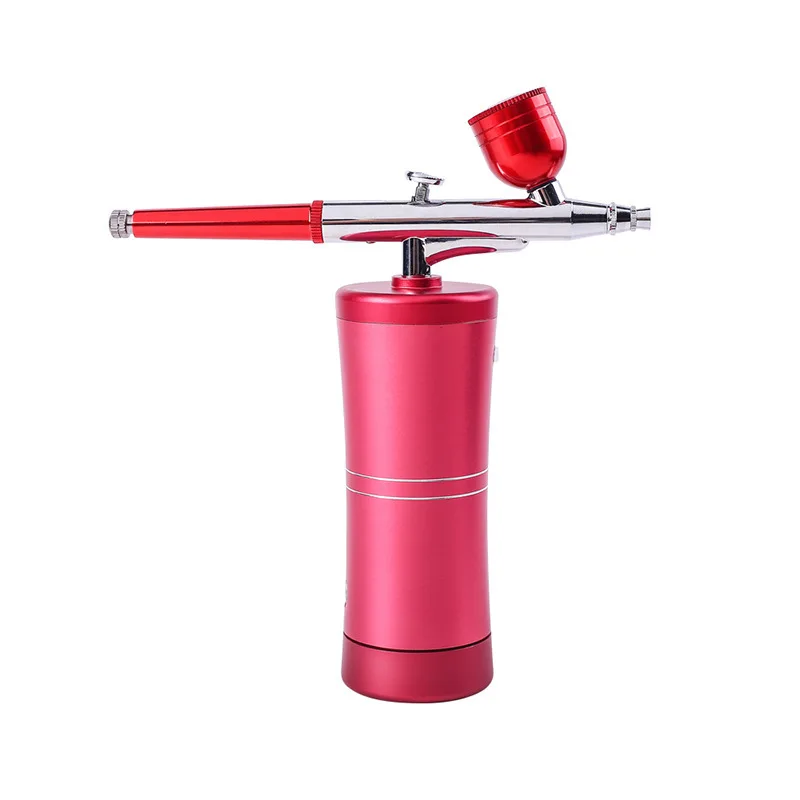 

0.3mm Nail Art Tattoo Craft Cake Air Brush Spray Gun Nano Fog Mist Sprayer Portable Mini Handheld beauty airbrush Compressor kit, Rose gold,red,pink