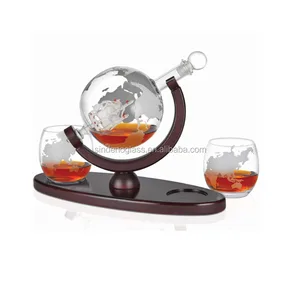 Image of Glass Globe Whiskey Decanter Set For Scotch Bourbon Wine Rum