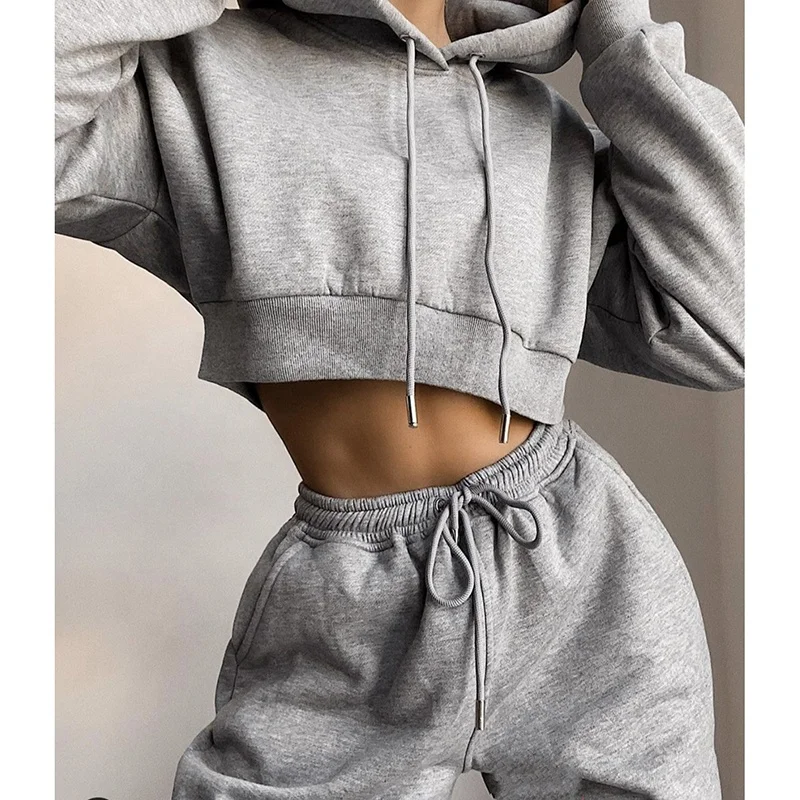 

Women's Casual Hoodie Basic Long Sleeve Pullover Hoodies and Jogger Set, White, black, gray, pink, brown