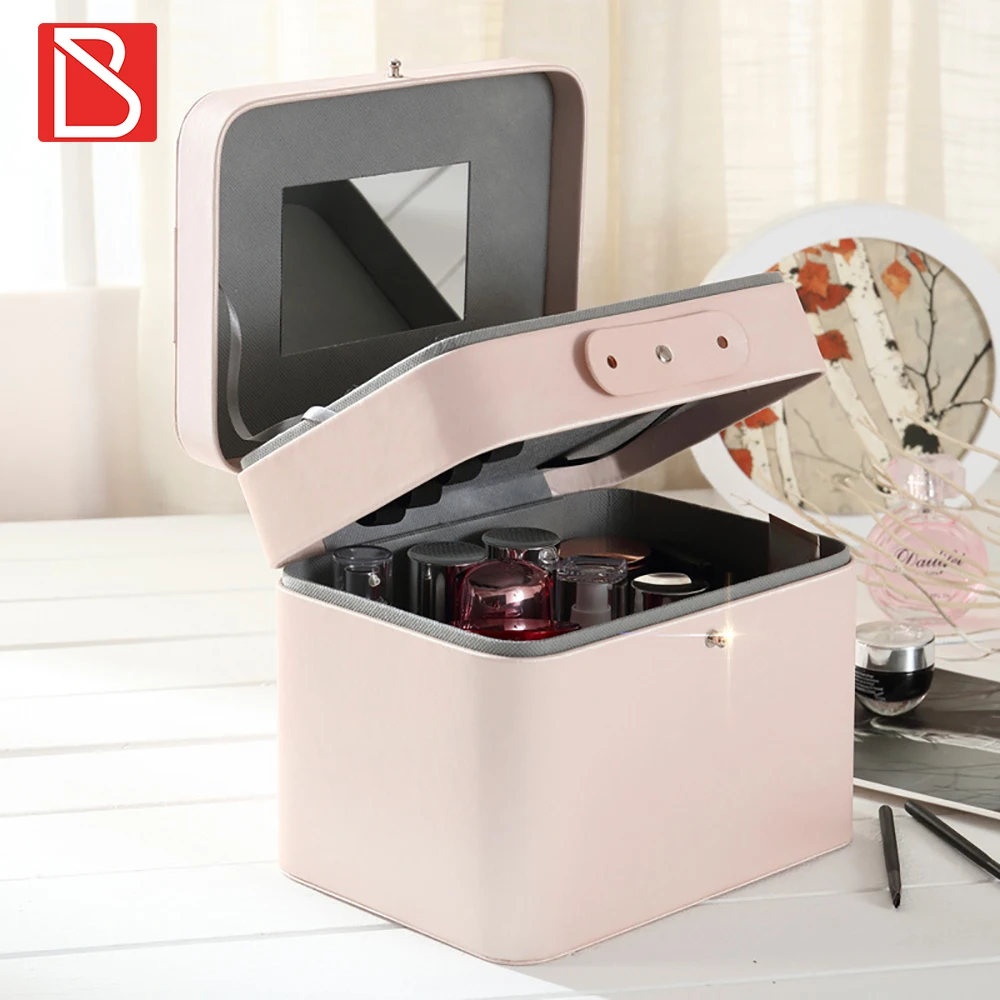 

make up organizer for cosmetics case vanity box for makeup box travel makeup case leather makeup bag, Cream, pink, black