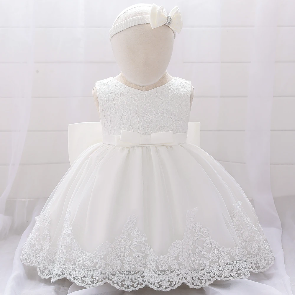 

Free Hair Band Kids Party Dress Newborn Baby Birthday Frock Children Fancy Dresses With Big Bow L1911XZ