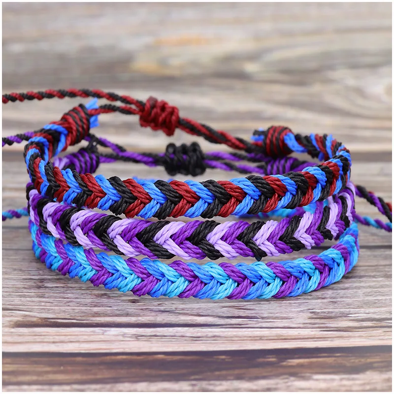 

Promotional Summer Party Gifts Handmade Arrow Pattern Wax Cord Braided Bracelet, 15 choices