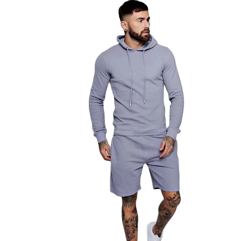 

Hot Sale High Quality French Terry Pullover Hoodies Short Tracksuit Men Short Sets