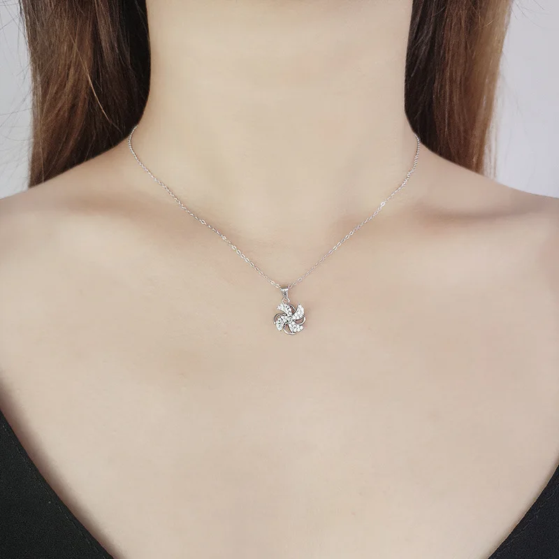

S925 Silver Fan Pendant Necklace for Women Charm Choker Necklaces Sweet Jewelry Gift