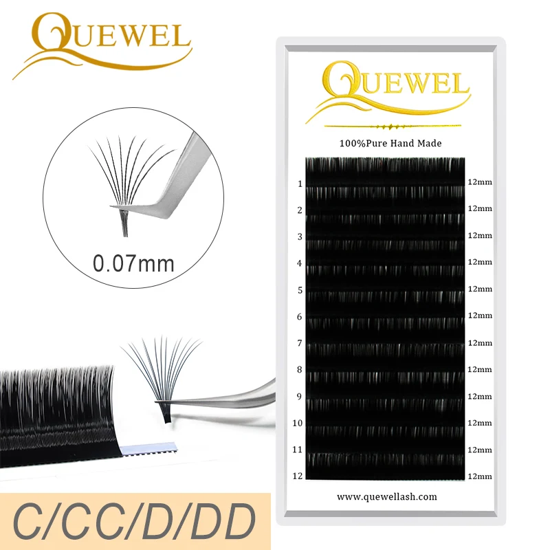 

Quewel c-d curl 15-25mm own brand private label easy fanning eyelash extensions automatic Easy Blooming Eyelash Extension, Natural black