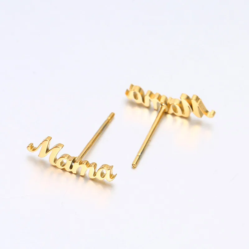 

Wholesale Custom PVD 18K Gold Plated 316L Stainless Steel Mom Jewelry Mother's Day Gift Mama Stud Earrings for Women Gift
