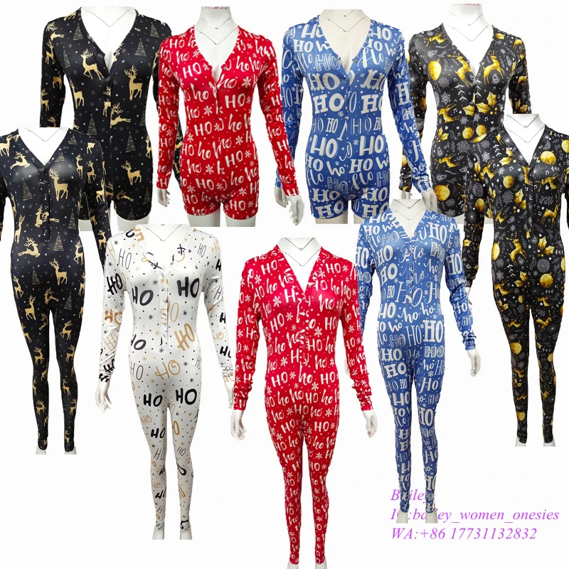 

High quality Sexy Custom Christmas pyjamas Pajama pjs adult onesie Women's Sleepwear Christmas Onesie Pajamas