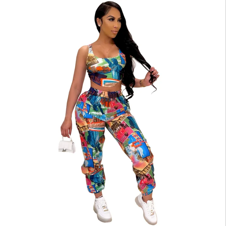 

Printing 2 Piece Set Women Fitness Outfits High Waist Sport Sweat Suit Yoga Set Workout Whole Sale