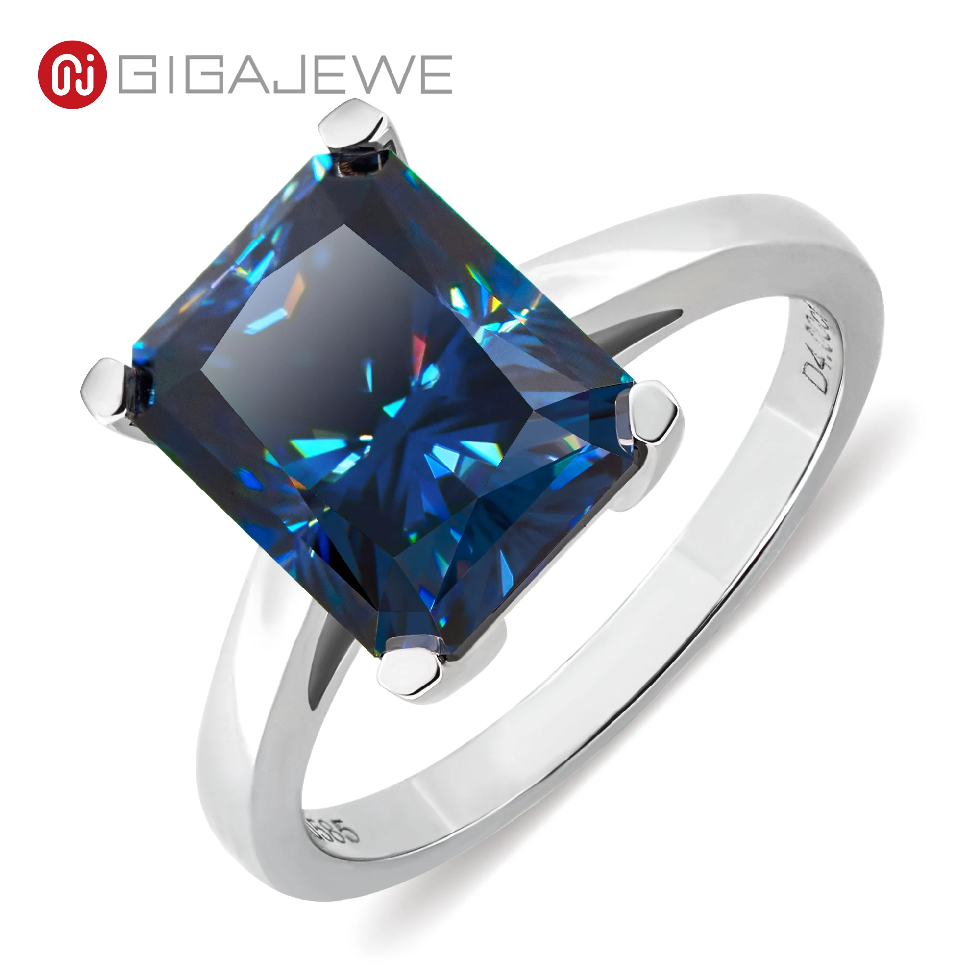 

GIGAJEWE total 4.0ct 8x10mm Dark blue color Emerald Cut Ring 9K/14K/18K White Gold , Moissanite Ring for women Gift