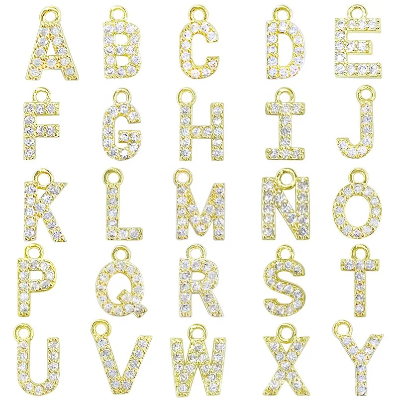 

DIY 26 Alphabet Micro Pave Charm Pendants Bracelet Necklace Accessories Pendant Letter Charms For Jewelry Making