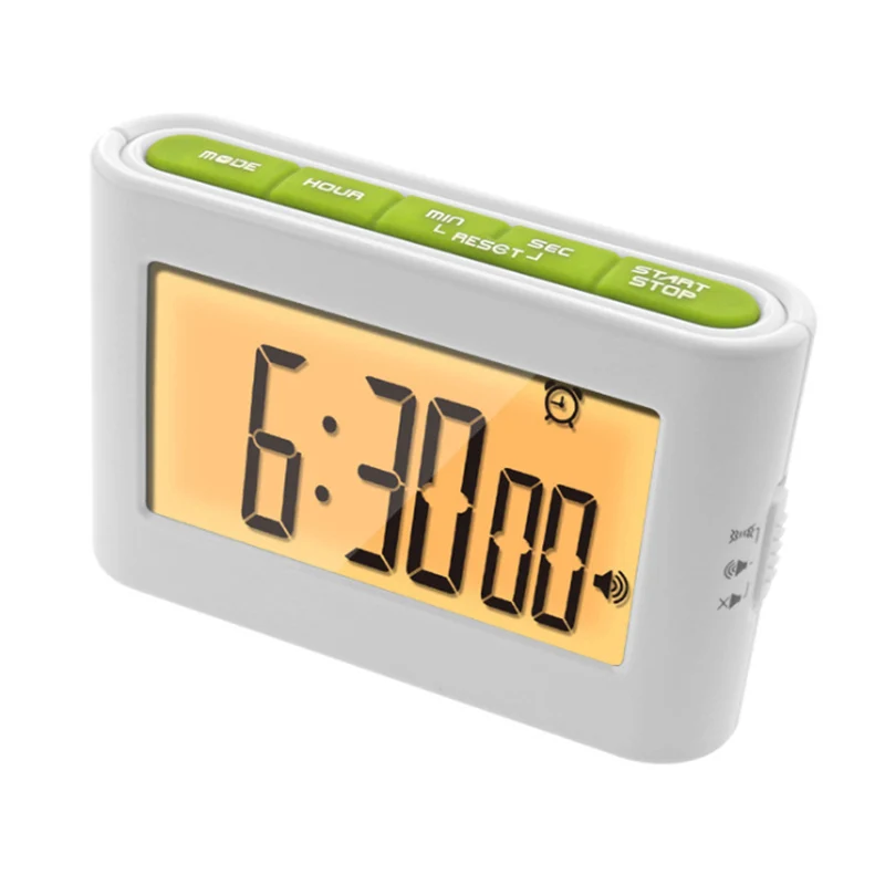 

J&R Hottest Promotion Clock Battery Power Orange Backlight Mute Vibration Alert Kids Student Desk Study Timer Clock, Grey,green