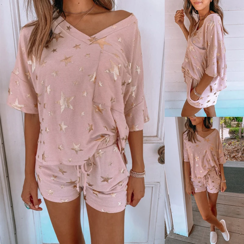 

Wholesale Cotton Pajamas For Women Satin Plus Size Sleepwear Two Piece Short Sleeve Set Pajama Sets Women