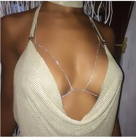 

Women Metal Body Chain 2019 New Summer Beach Bikini Bra Bodychains Sexy Club Party Festival Punk Rhinestone Accessories
