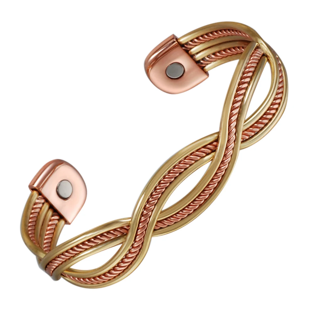 

CPB-0302 Wholesale Wide Braided Gold Health Magnet Energy Bio Magnetic Therapy Pure Copper Bangle Bracelet