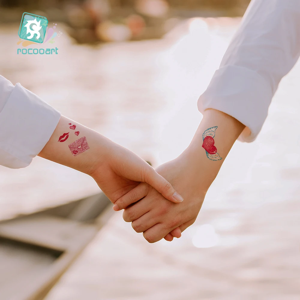 Glitter Cute Tattoos Fashional Hot Pink Styles Party Decoration Stickers Galentines Valentine's Day Gift Temporary Tattoos