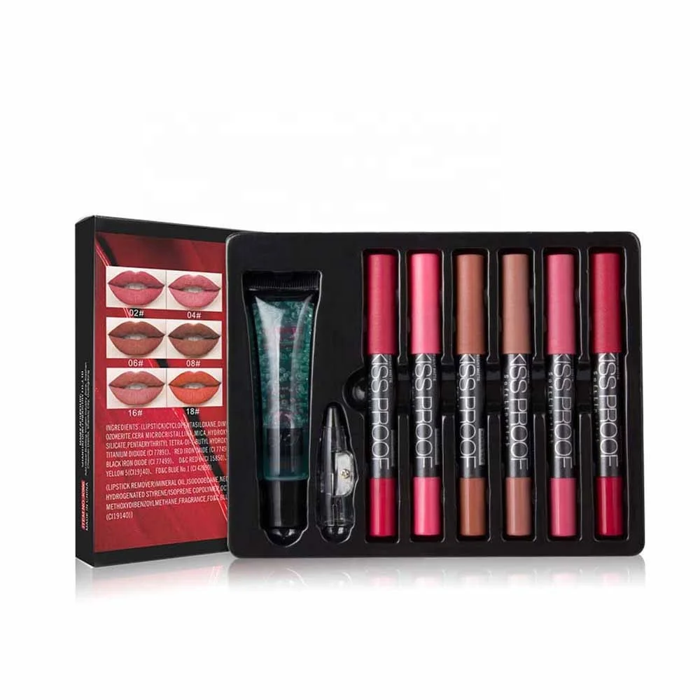 

2021 New Cosmetics Matte Lip Makeup Kit with Remover Gel Kissproof Lipstick Pencil, 3 colors