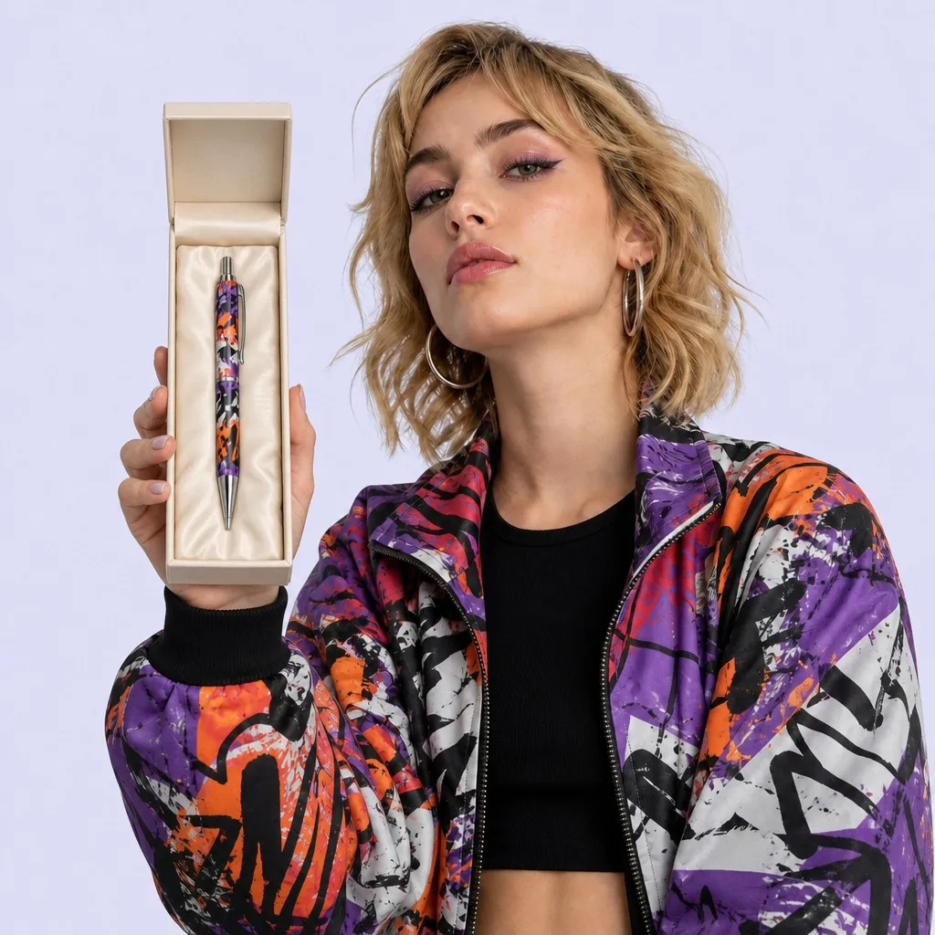 A fan holding a colorful pen with excitement